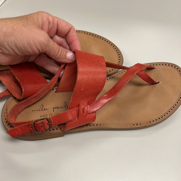 Mila Paoli size 39 / 9 red leather sandals made in Italy - Picture 4 of 7